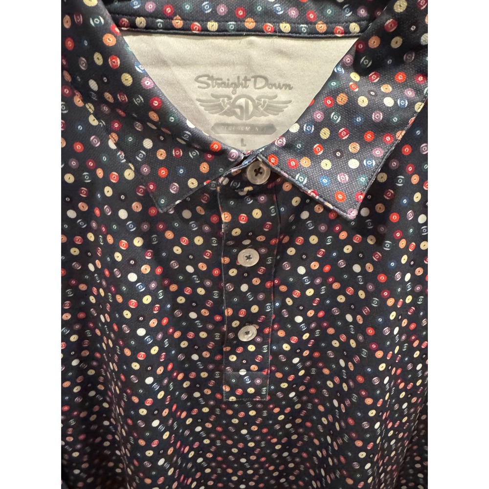 Straight Down Mens Billiard Pool Ball Print Golf Polo Shirt Large Black Multi